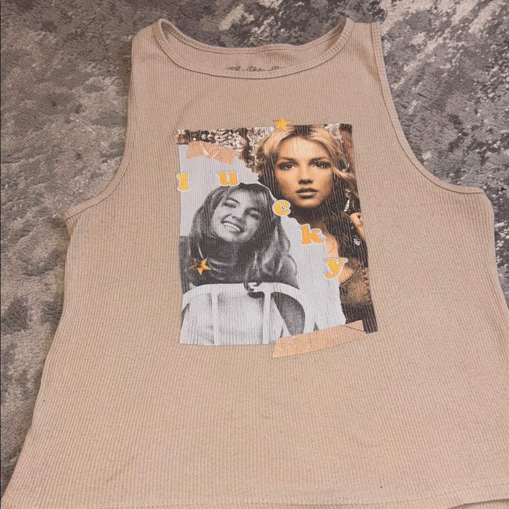 Lucky Brand Tan Graphic Crop Muscle Tee